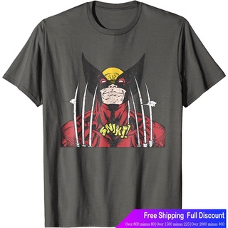 Marvelเสื้อยืดยอดนิยม Marvel X-Men Wolverine Classic Comic Snikt Vintage T-Shirt Marvel Round neck T-shirtw3l