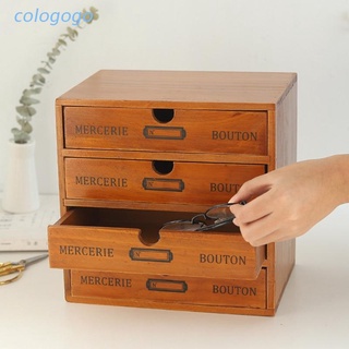 COLO  Wooden Retro 4 Tier Drawer Storage Box Rustic Cosmetic Jewelry Desktop Organizer