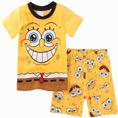 2pcs-boys-girls-ชุดนอน-sleepwear-เสื้อยืดเด็ก-กางเกงขาสั้นชุดนอน-homewear-spongebob