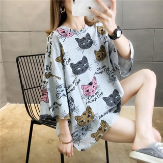 【พลัสไซซ์】(ใส่ได้ 150 กก.) เสื้อยืดแขนสั้น ทรงหลวม โอเวอร์ไซซ์ สไตล์เกาหลี ฮาราจูกุ lomg