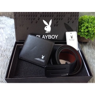 💞 PLAYBOY LEATHER BELT &amp; WALLET VALUE PACK OEM FACTORY 💞เข็มขัดหนัง+กระเป๋าสตางค์หนังแท้