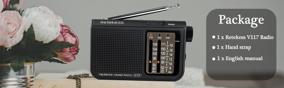 คำอธิบายเพิ่มเติมเกี่ยวกับ Retekess V117 วิทยุ FM AM SW แบบพกพา สำหรับผู้สูงอายุ มีลูกบิดปรับ (สีดำ)