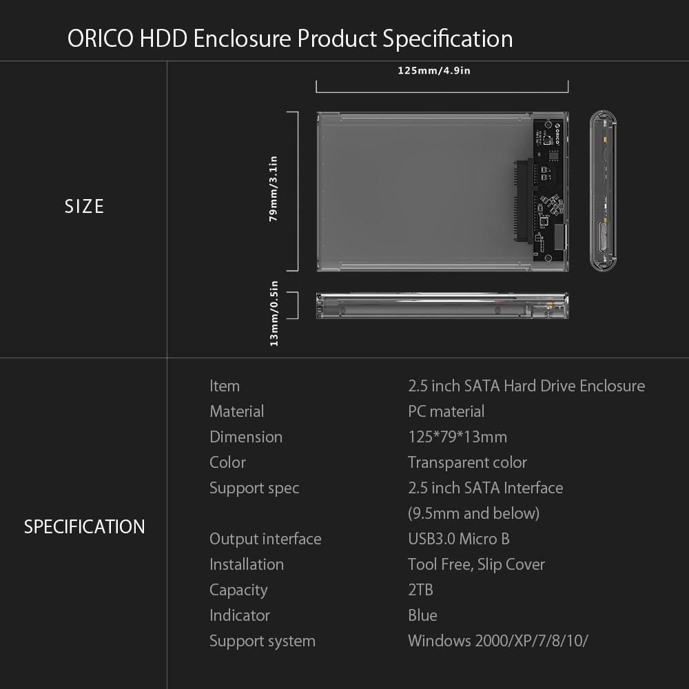 ภาพสินค้าOrico กล่องใส่ HDD 2139U3 2.5"HDD แบบใสExternal Hard drive Enclosure โอริโก้กล่องอ่าน HDD 2.5" แบบ USB 3.0 กล่องใส่ฮาดด จากร้าน loeve007 บน Shopee ภาพที่ 7