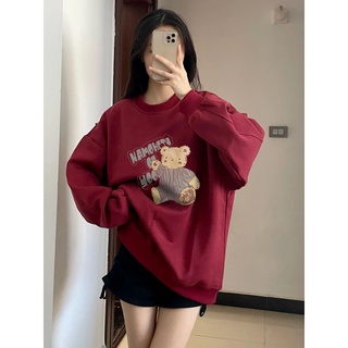 เสื้อกันหนาวลําลอง คอกลม พิมพ์ลายการ์ตูน ทรงหลวม แบบเรียบง่าย สไตล์เกาหลี สําหรับสตรี