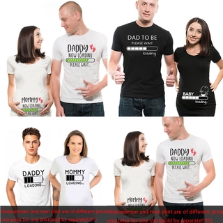 1pcs Mommy Daddy Loading Please Wait T Shirt Funny Couple Pregnant Announcement Shirts Plus Size Maternity Tshirt Family