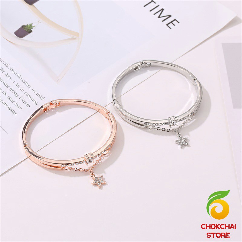 chokchaistore-สร้อยข้อมือชุบเงิน-ประดับเพชรรูปดาว-กำไลข้อมือ-เครื่องประดับข้อมือแฟชั่น-bracelet