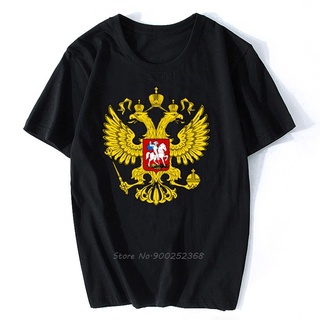 เสื้อยืดผ้าฝ้ายพิมพ์ลายขายดี เสื้อยืดแขนสั้น ผ้าฝ้าย พิมพ์ลายสัญลักษณ์ชาติรัสเซีย อินทรีย์ สีทอง สําหรับผู้ชาย