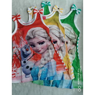 Disney : เดรสแขนกุด มี 3 สี พิมพ์ลาย Frozen เนื้อผ้ากึ่งมัน ผ้าบาง สวยค่ะ Size : 1-7y