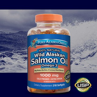 📌[Exp. 09/2024 -210 เม็ด] Pure Alaska Omega Salmon Oil 1000mg น้ำมันปลาแซลมอน 100% สกัดเย็น เกรดพรีเมียม Omega สูง