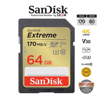 ราคาSanDisk Extreme SD Card SDXC 64GB Speed 170MB/s เขียน 80MB/s (SDSDXV2-064G-GNCIN-1) เมมโมรี่ การ์ด SDCARD แซนดิส ประกัน Lifetime Synnex