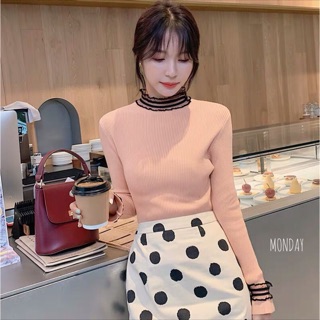 เสื้อไหมพรมคอตั้ง คาดคอคาดข้อมือด้วยผ้าซีฟอง สวยมาดค่ะ ผ้าเนื้อดี คุ้มค่ะ ได้ไป เสื้อไหมพรมแขนยาวคอซีทรู คอเต่า คอตั้ง