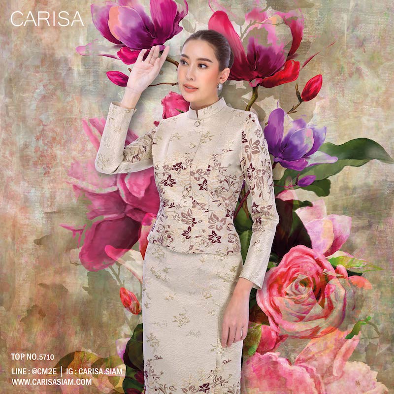 Carisa ชุดไทยเสื้อจิตรลดาทอลายนูนดิ้นทอง ทรงเข้ารูป ไซส์ S-3X ใส่แล้วสง่า มุมมองที่ 4