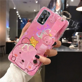 เคสโทรศัพท์ Realme 7 Pro Case Cute Cartoon Bear With Wristband Holder Silicone Softcase Colorful Cherry Blossoms Back Cover For Realme 7Pro 2020 New Phone Casing