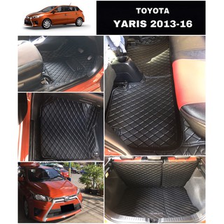 พรมปูพื้นรถยนต์6D TOYOTA Yaris 5Dr. ปี2013-16 สีดำด้ายดำ รวมแผ่นปูท้าย และปิดเบาะ (6ชิ้น)