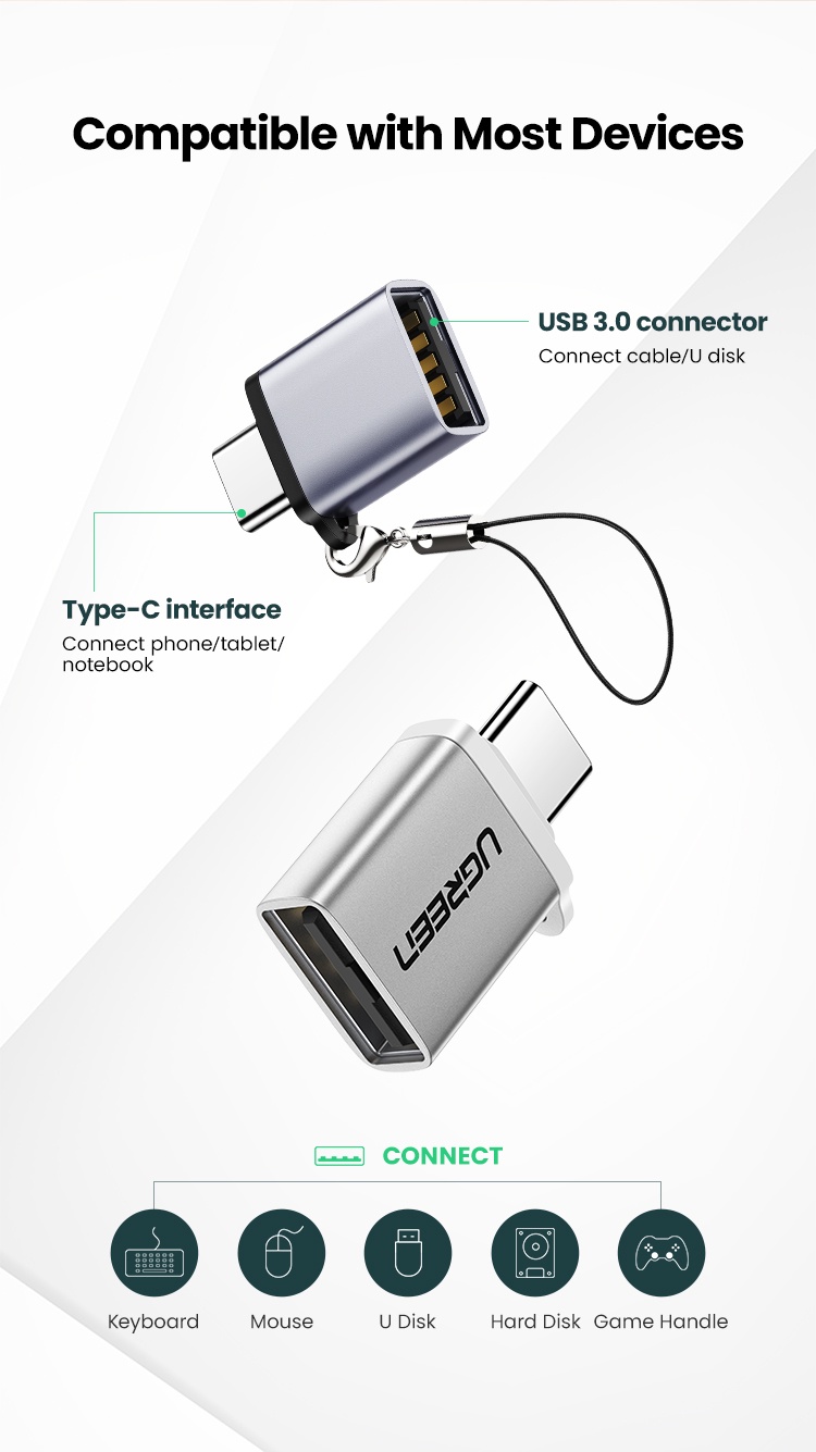 ภาพประกอบคำอธิบาย Ugreen อะแดปเตอร์ USB 3.1 Type C เป็น USB 3.0 C OTG สําหรับ Samsung Galaxy Huawei Mate Google Gopro Oneplus Htc Macbook