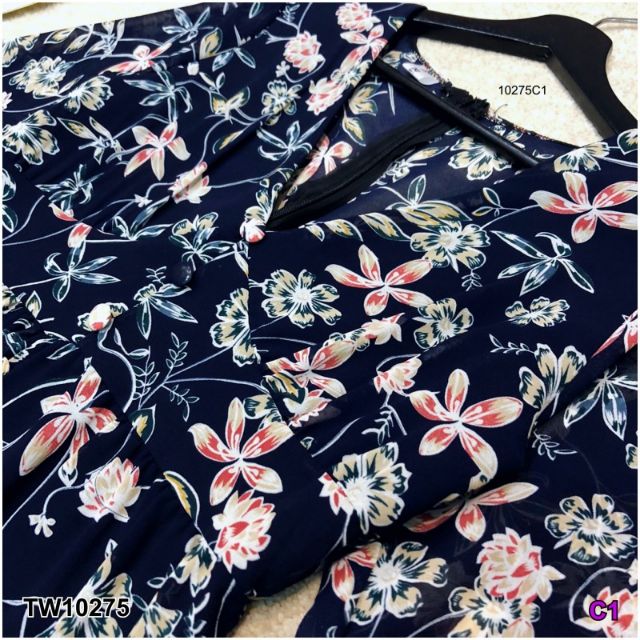 lt-tw10275-gt-เดรสสั้นแขนยาว-borichta-คอวี-แต่งระบายน่ารักๆ-เนื้อผ้าชีฟองพิมพ์ลายดอกสวยงาม-ใส่สบาย-ไม่ร้อน-มีซับใน-ซิปหลัง