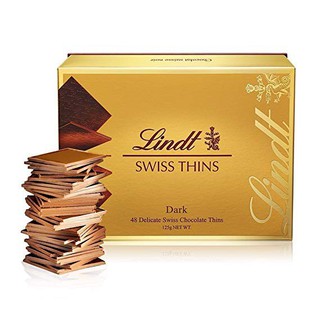 LINDT SWISS THINS DARK CHOCOLATE 125G. ลินด์ สวิส ดาร์กช็อกโกแลตแผ่นบางเข้ม 125กรัม.