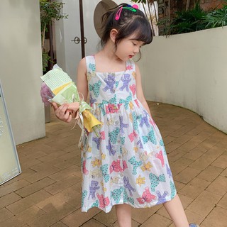 Girls Sweet Suspender Dress Summer Fashion New Girls Korean Floral Square Neck Vest Skirt