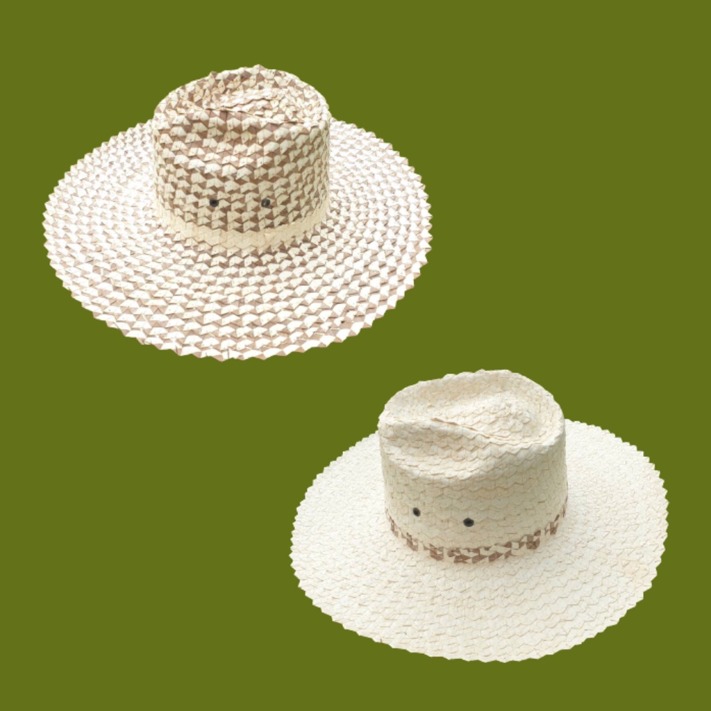 ราคาและรีวิวหมวกทรงคาวบอยใบลานสานสีขาวและสีลาย By Niran.hat ( 4 นิ้ว)