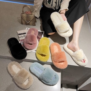 สินค้า 💗 แฟชั่น ใหม่ ขนยาว รองเท้าแตะ บ้าน รองเท้าแตะแบบสวม รองเท้าใส่ในบ้าน（slipper）