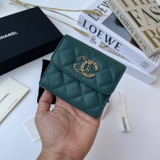 Chanel wallet โลโก้ใหญ่ ตัวใหม่ สีเขียวเข้ม Grade vip อปก.Fullboxset