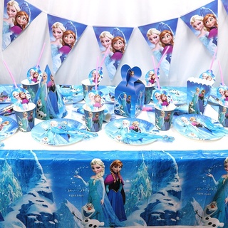 พร้อมส่ง ชุดช้อนส้อมกระดาษเช็ดปาก ลายการ์ตูน Frozen สีฟ้า แบบใช้แล้วทิ้ง สําหรับตกแต่งงานปาร์ตี้วันเกิดเด็ก