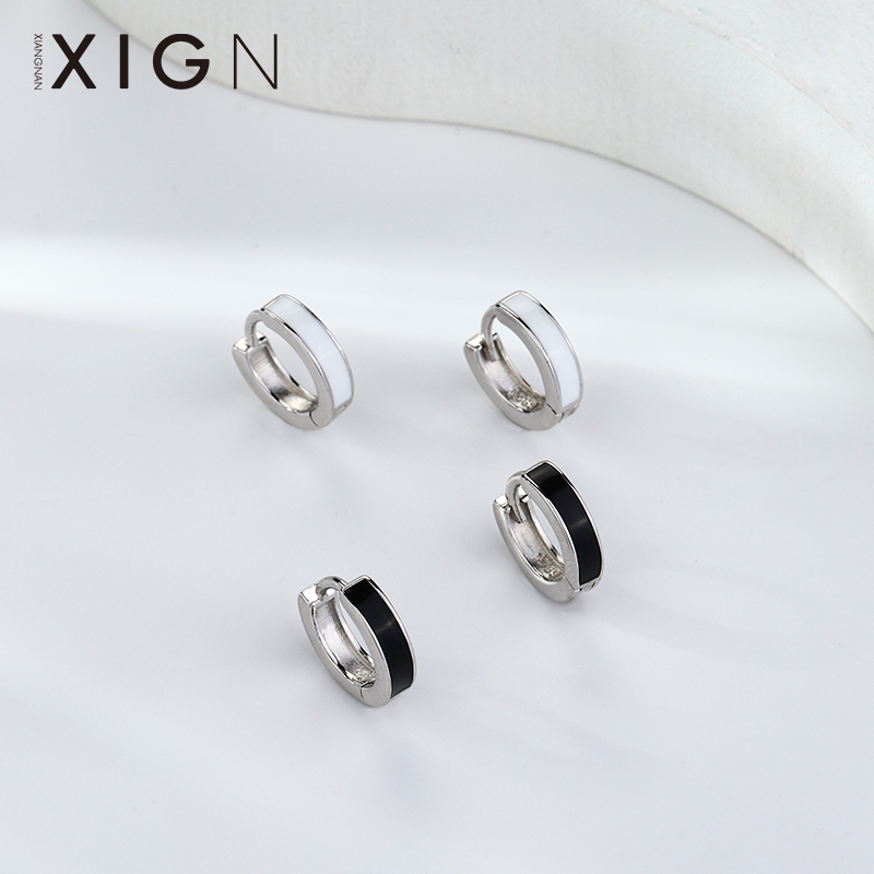 xignต่างหูสีดำและสีขาวเงินสเตอร์ลิงหยดเคลือบวงกลมต่างหูต่างหูลมเย็น2020ใหม่ต่างหูหูเครื่องประดับ