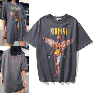 Nirvana Nirvana Angel Rock Band เสื้อยืดลําลองสําหรับผู้ชายผู้หญิงแขนสั้นทรงหลวม