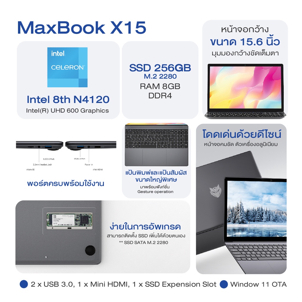 ภาพหน้าปกสินค้าBMAX X15 โน้ตบุ๊ค หน้าจอ 15.6 นิ้ว Intel Gemini Lake N4120 RAM 8GB DDR4 256/512GB SSD ออกบิลใบกำกับภาษีได้ จากร้าน bmax_official บน Shopee