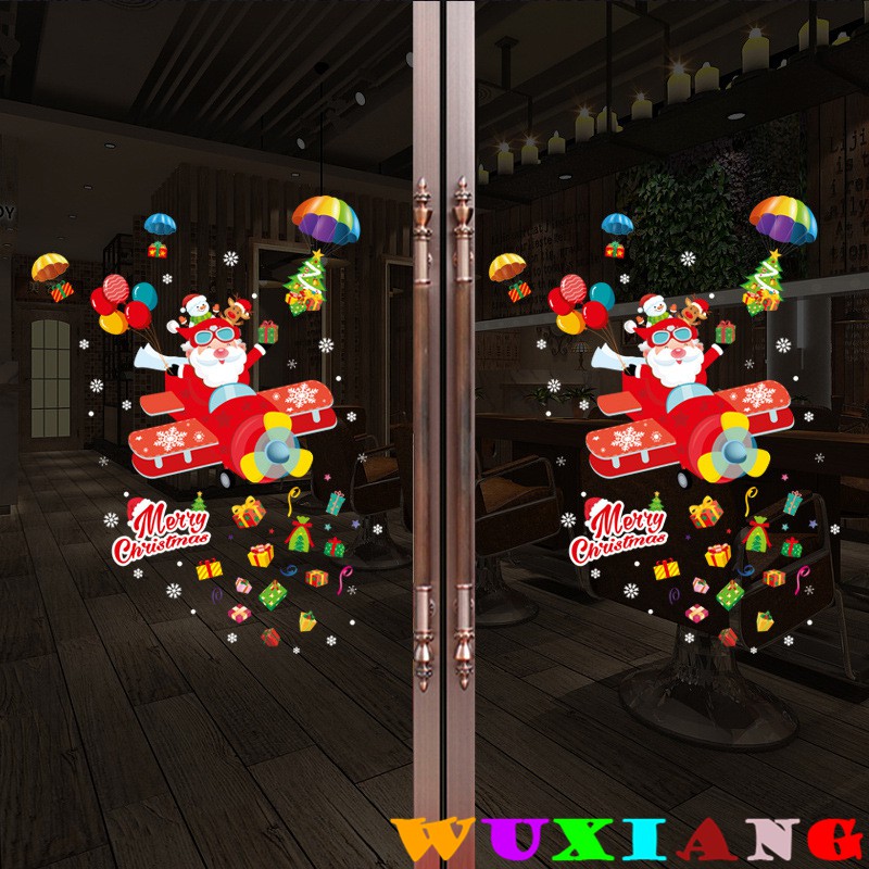wuxiang-สติกเกอร์ติดผนัง-ลายการ์ตูนซานต้า-ลูกโป่ง-ตกแต่งร้าน-คริสต์มาส
