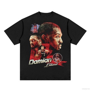 เสื้อยืดผ้าฝ้ายLoose NBA Lillard Blazers Fan T shirt Short Sleeve Sport Tops Round Neck Training wear Unisex Tee Streetw