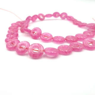 ลูกปัดหินแท้ควอร์ทรูปทรงโดนัท (Quartz Fuschia Pink Donut 10 mm สีชมพู (LZ-0539}