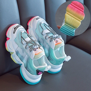 องเท้าผ้าใบลำลองสำหรับเด็กเกาหลี Soft Sole Rainbow รองเท้ากีฬา