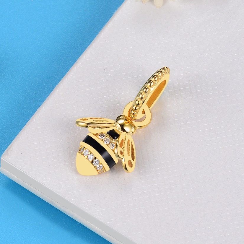charms-สร้อยข้อมือจี้รูปผึ้งสีทองเงินสําหรับผู้หญิง