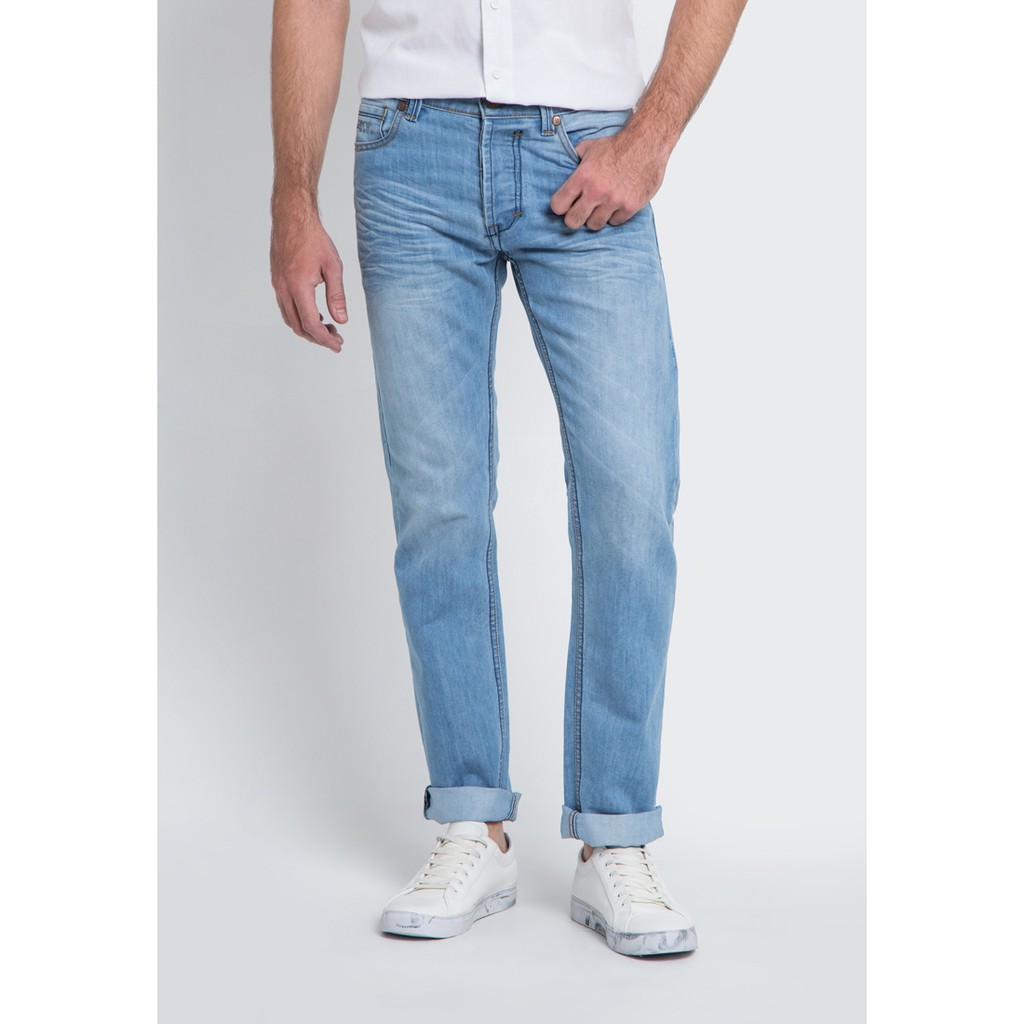 ภาพหน้าปกสินค้ากางเกงยีนส์ผู้ชายทรงกระบอกเล็กสีซีด