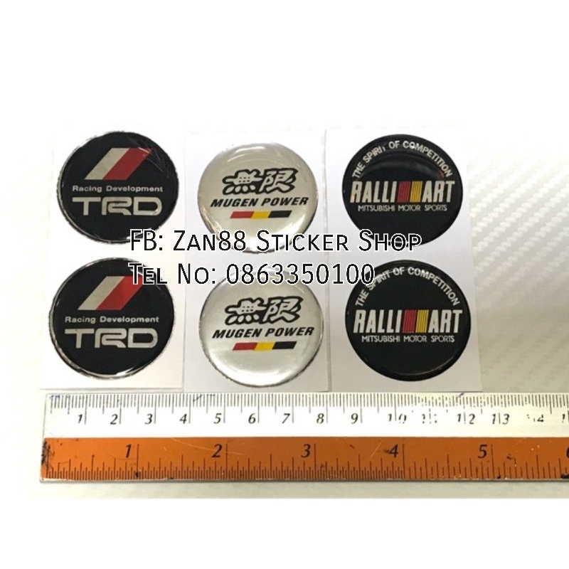 สติ๊กเกอร์วงกลม นูน สำหรับแต่รถ ติดดุมล้อ คำว่า TRD Ralliart Mugen ...