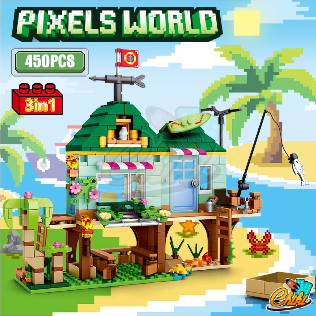 ชุดตัวต่อ-pixels-world-บ้านพักชายทะเล-แบบ-3-in-1-sy5605-จำนวน-450-ชิ้น