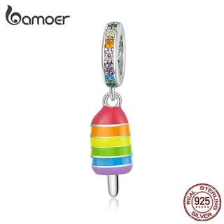 bamoer Silver Rainbow Ice Cream Pendant Charm fit Original Bracelet for Women 925 Sterling Silver Jewelry DIY Making BSC351