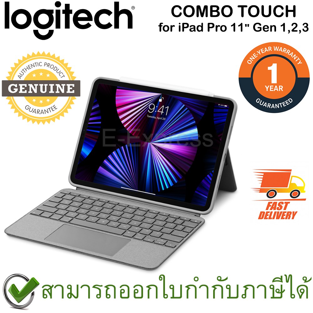 logitech-combo-touch-for-ipad-pro11-gen-1-2-3-เคสคีย์บอร์ดแบ็คไลท์พร้อมแทร็กแพด-แป้นไทย-อังกฤษ-ของแท้-ประกันศูนย์-1ปี