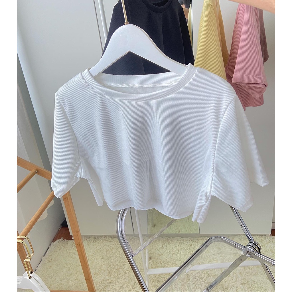 st086-crop-top-เสื้อครอปสีพื้น-เอวลอย-ทรงโอเวอร์ไซส์