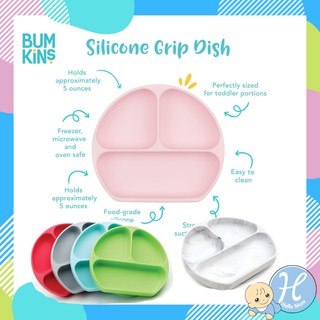 สินค้า Bumkins จานซิลิโคนฐานดูด รุ่น Grip Dish จานซิลิโคน ฐานดูดพื้นผิว แบบแบ่งช่อง เหมาะสำหรับเด็กอายุ 6 เดือนขึ้นไป