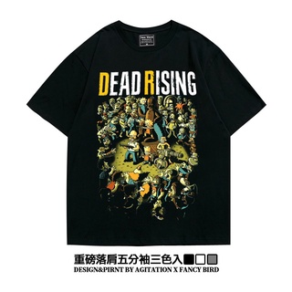 เสื้อยืดสีขาว❡♚♠Simpsons joint zombie siege สองมิติไหล่ drop หลวมขนาดใหญ่ขนาดใหญ่ oversize แขนสั้นเสื้อยืดผู้ชายS-4XL