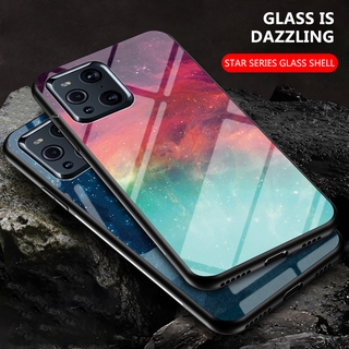 เคสโทรศัพท์ OPPO Find X3 Pro Casing Aurora Starry Tempered Glass Hard Case Anti Scartch Silicon Soft Edges Phone Cover เคส OPPO FindX3 Pro Case
