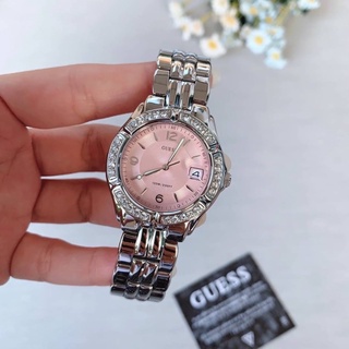 (ผ่อน0%) นาฬิกา Guess Womens G75791M Sporty Silver-tone Watch with Pink Dial 36 mm. สแตนเลส สีเงิน หน้าปัดกลม สีชมพู