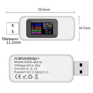 8 in 1 แท่งชาร์จ เทส วัด ทดสอบ แรงดัน กระแส กำลัง ความจุรวม ผ่านพอร์ต USB Keveisi KWS-MX18 USB Monitor Charger Meter