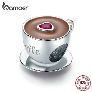 BAMOER Coffee Cup Charm Beads fit European Bracelet diy 925 Sterling Silver SCC1286