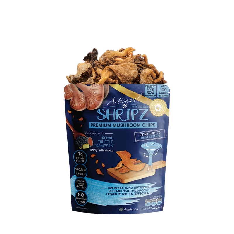 SHRIPZ ชริปส์ เห็ดฟีนิกซ์กรอบ ขนาดกลาง 26g รสทรัฟเฟิลพาร์มาซาน (Gourmet  Mushroom Chips - Royal Truffle Parmesan) | Shopee Thailand