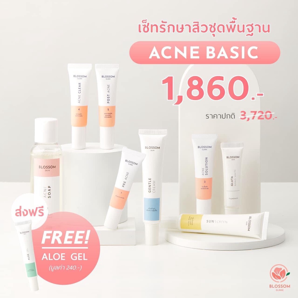 ส่งฟรี-โค้ดลดเพิ่ม-เซ็ตรักษาสิวพื้นฐาน-blossom-acne-basic-set-รักษาสิว-สูตรโดยคุณหมอผิวหนังเฉพาะทาง