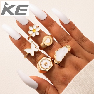 Love Alloy Ring Combination Set White Butterfly Five-piece Ring Set for girls for women low pr