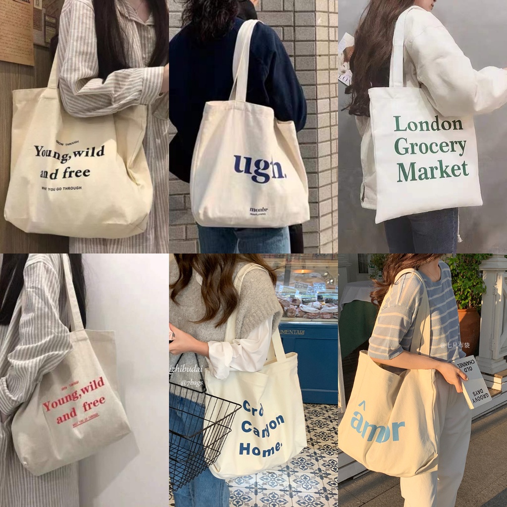 ภาพหน้าปกสินค้ากระเป๋า Tote Bag กระเป๋าผ้ามินิมอล 9 ลายสกรีน ขนาด 43x33cm กระเป๋าผ้า จากร้าน mangongtong บน Shopee